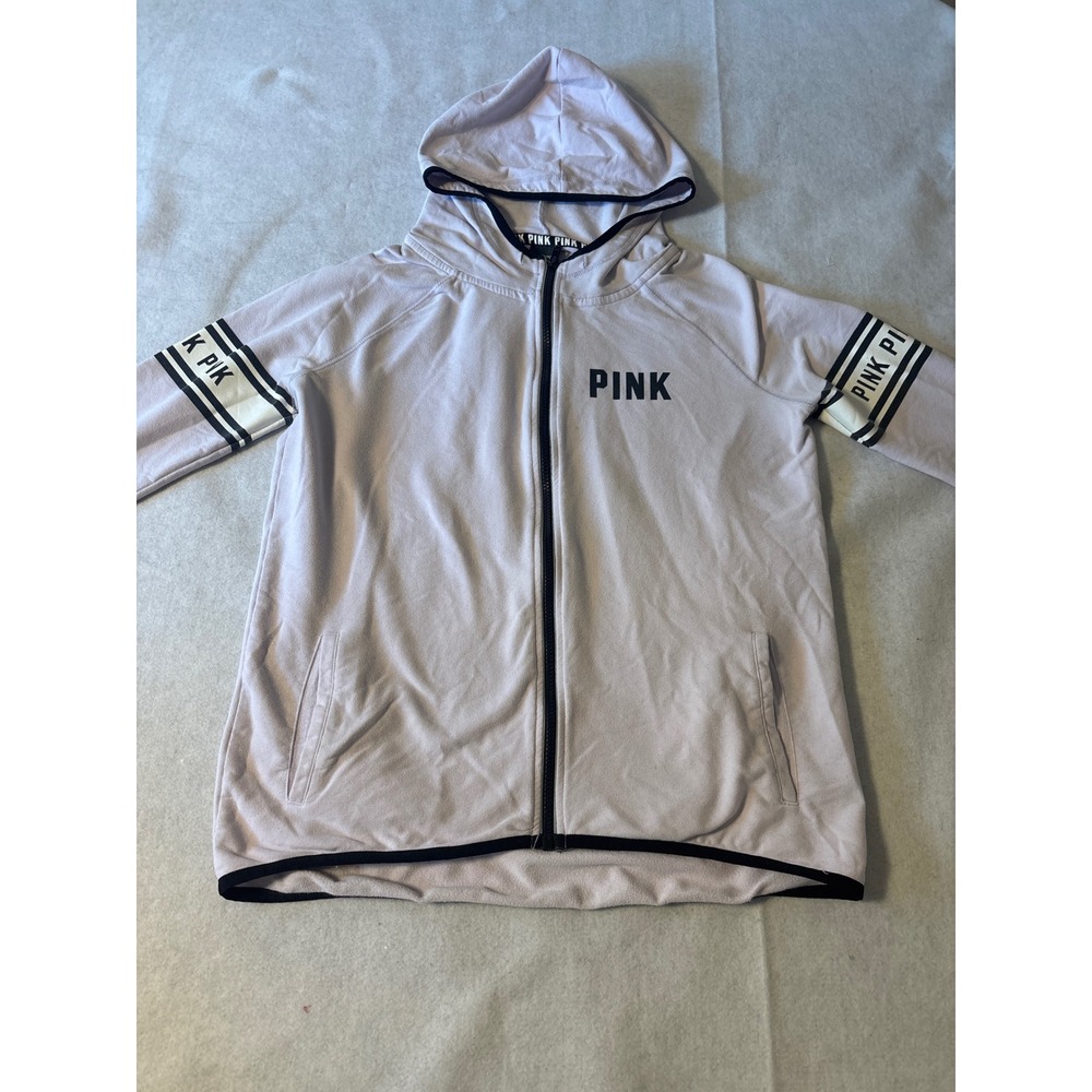 Victoria's Secret PINK Full Zip Hoodie Lavender Purple Logo Tape Sweatshirt M